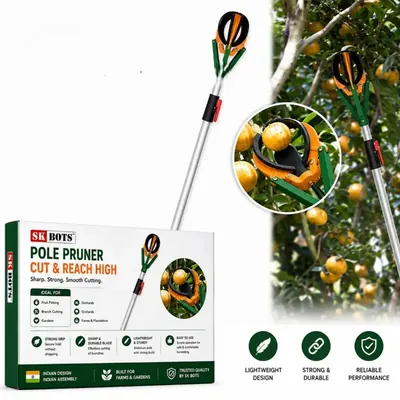 SK BOTS S K BOTS (4 ft) Fruit Picker Tool with Soft Rubber Claw Basket & Adjustable Extendable Pole for Home Orchard Gardening