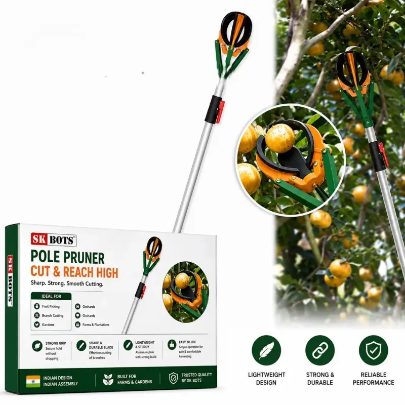 SK BOTS S K BOTS (4 ft) Fruit Picker Tool with Soft Rubber Claw Basket & Adjustable Extendable Pole for Home Orchard Gardening