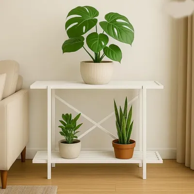 Heavy Duty 2-Tier Plant Stand, Anti-Rust Metal Flower Pot Holder, For Outdoor and Indoor Decor (Color-White)