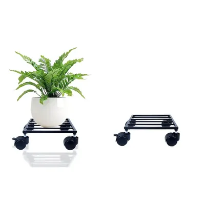 Heavy Duty Black Square Plant Stand With Wheels, Anti-Rust Metal Pot Holder For Balcony & Living Room Home (Pack-Pack of 2)