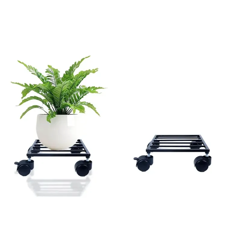 Heavy Duty Black Square Plant Stand With Wheels, Anti-Rust Metal Pot Holder For Balcony & Living Room Home (Pack-Pack of 2)