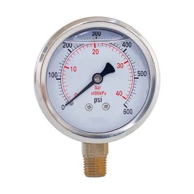 Pranjal 2 Inch Pressure Gauge Glycerin Liquid Filled Stainless Steel Case For Pneumatic, Pump