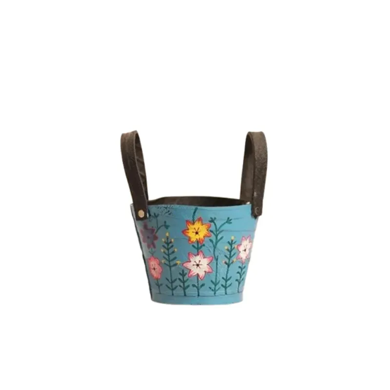 Unbreakable Printed Rubber Planter Pot with Handle, Used for Indoor and Outdoor Decor, Height 13 cm