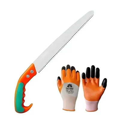 AGT Garden Tools Combo Kit of a Pruning Saw and 1 pair of Gardening Gloves, Used for Cutting, Sawing, Pruning