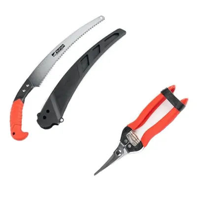 Sunya Set of a Razor Pruning Saw and a Stainless Long Curved Fruits Snips, Used for Garden Maintenance, 2 Tools