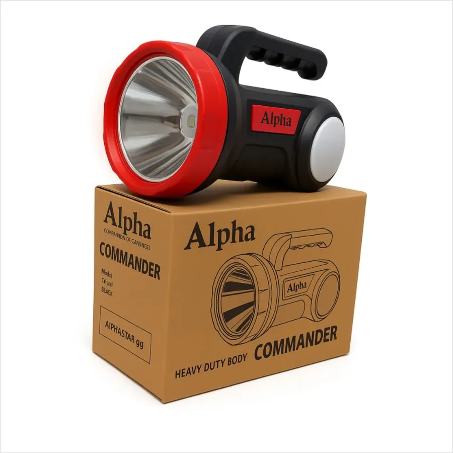 RADHE AGRI CENTER Alpha Commander Heavy Duty Rechargeable Torch with 1 Km Range and Long Battery Backup