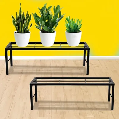 Heavy Duty Black Rectangular Plant Stand, Anti-Rust Metal Pots Holder With 120 kg Capacity For Outdoor & Indoor Decor (Pack-Pack of 2)