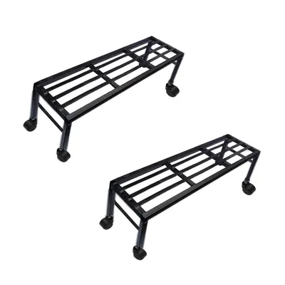 Heavy Duty Black Rectangular Plant Stand With Wheels, Anti-Rust Metal Shelf With 120 kg Capacity For Outdoor & Indoor (Pack-Pack of 2)