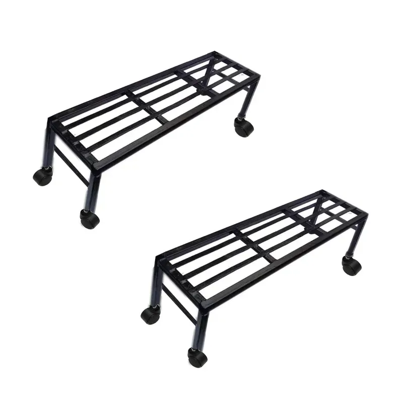 Heavy Duty Black Rectangular Plant Stand With Wheels, Anti-Rust Metal Shelf With 120 kg Capacity For Outdoor & Indoor (Pack-Pack of 2)