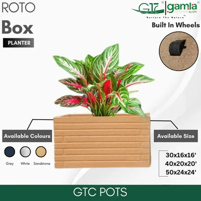 GTC 30 Inch Multi Colour Roto Box Planter Pot with Wheels for Balcony and Home Decoration, Hotels and Resorts (Color-Sandstone)