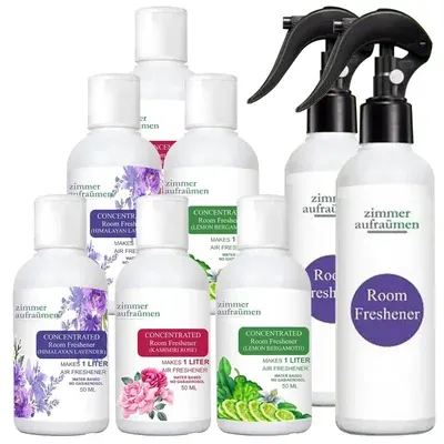 Zimmer Aufraumen (50 ml x 6pcs) Concentrated Room Freshener (Lavender + Rose + Lemon) with 2 free Spray Bottle (Pack of 6)