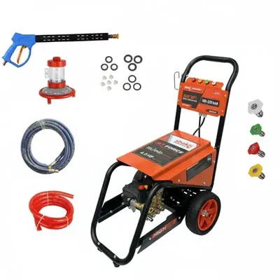 Shakti Technology 220 Bar Trolley Type High Pressure Washer, 4 HP Copper Winding Motor, Single phase with all Accessories (Jet Force)