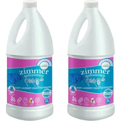 Zimmer Aufraumen (2 Litre x 2 Pcs) German Formulation Plant Based Baby Laundry Liquid Detergent For Front Load Machines