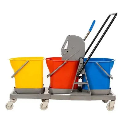 Heavy Duty 60 Litre Triple Bucket Mop Wringer Trolley