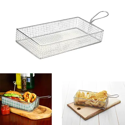 Mini Rectangular Fish and Chip Serving Basket with S.S. Body (26 x 13 x 3.5 cm)