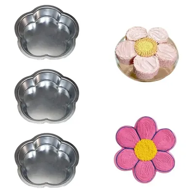 Pack of 3 Flower Shape Aluminium Cake Mould for 0.5 kg to 1 kg Cakes