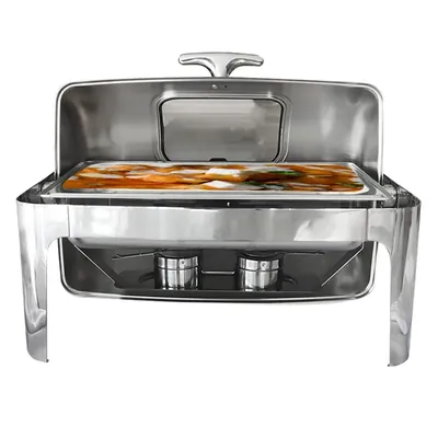 Malabar Mirror Finished Buffet Food Warmer With Fuel Holders and Transparent Lid, 8 Litre Capacity
