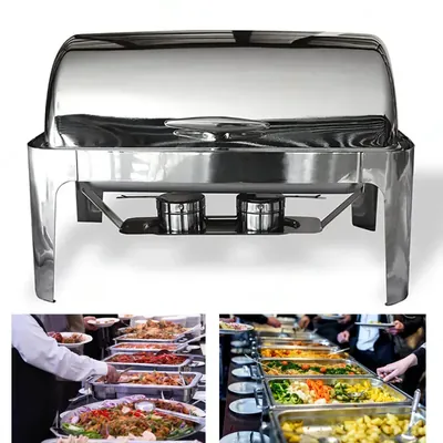 Malabar Buffet Food Warmer With Fuel Holders and Steel Lid, 8 Litre Capacity