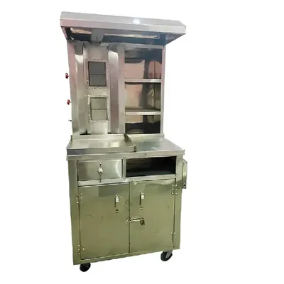 SS Counter Trolley Type Gas Operated Shawarma Machine with 20 kg Meat Holding Capacity