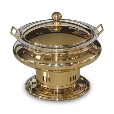 Golden Round Chafing Dish with Lid, 6 Litre Capacity