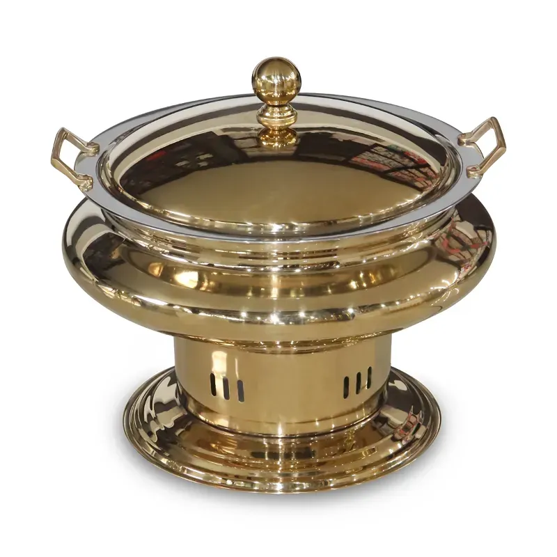 Golden Round Chafing Dish with Lid, 6 Litre Capacity
