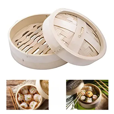 Bamboo Wooden Dimsum Basket With Lid (Size-20 cm)