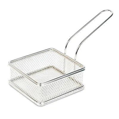 French Fries Mini Rectangular Shape Serving Basket with SS Body, 4 x 4 x 2 cm, Stainless Steel