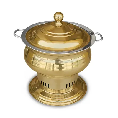Malabar Round PVC Coated Golden Chafing Dish with Lid, 7.5 Litre Capacity