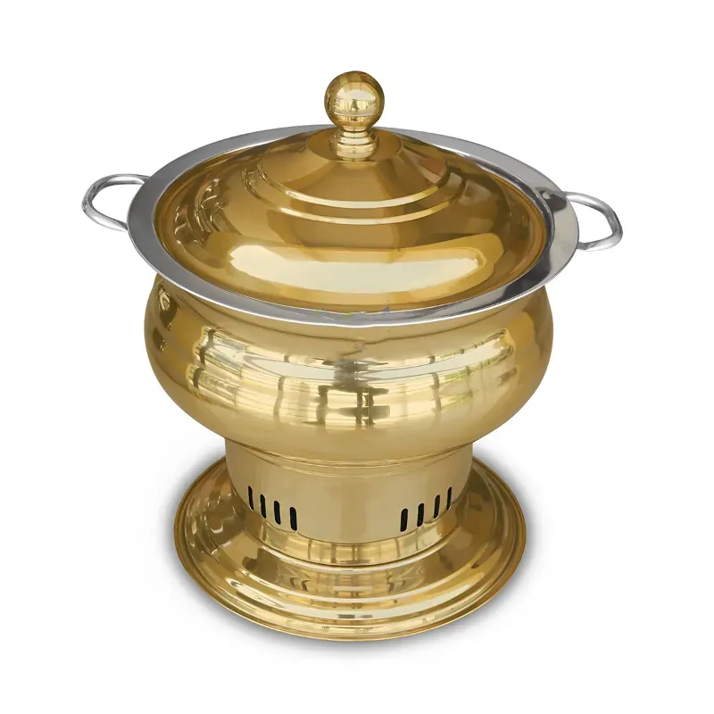 Malabar Round PVC Coated Golden Chafing Dish with Lid, 7.5 Litre Capacity