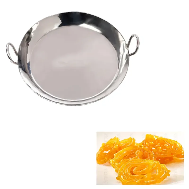 Mira Steels Steel SS 24 Inch Curve Border Jalebi Kadai Wok, with 3 mm Thickness for Commercial Sweet and Snack Units