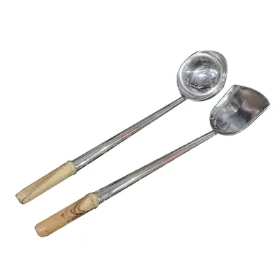 Commercial Big Size Iron Turner and Ladle with Wood Handle, Length 20 Inch