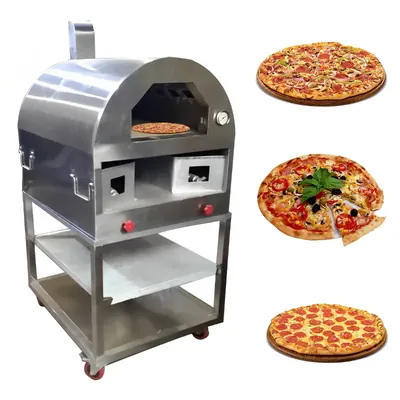 Commercial 30 x 36 x 58 Inch Wood and Gas Fired Stainless Steel Pizza Oven With Folding Table