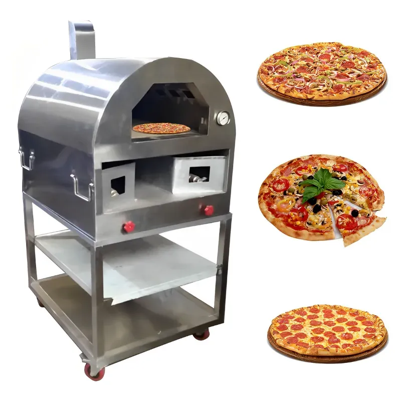 Commercial 30 x 36 x 58 Inch Wood and Gas Fired Stainless Steel Pizza Oven With Folding Table