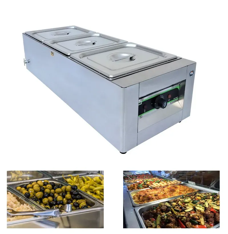 ADORMA BM 24, (3 x 8 L) 24 Litre Bain Marie 3 Pot, 1200 W, Stainless Steel SS304 water tank