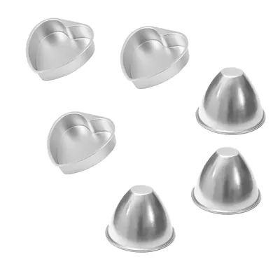 Pack of 6 Aluminium Heart and Doll Shape Cake Microwave Mould for 500g, 750g, 1 kg Cake
