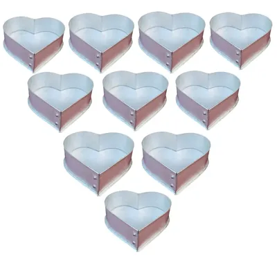 Pack of 10 Heavy Duty Long Lasting Aluminum 10 Inch Heart Shape Cake Moulds With 1.1 kg Capacity