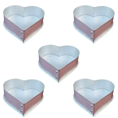 Heavy Duty Aluminum 7 Inch (Pack of 5) Heart Shape Cake Mould with 800 g Capacity for Bakery Use