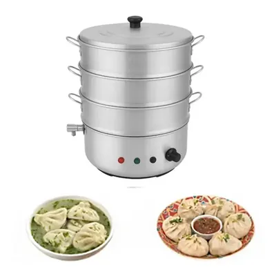 Aluminum 12 Inch Electric Operated 3 Tier Momo with Tap, Rice, Corn Steamer For Commercial Use