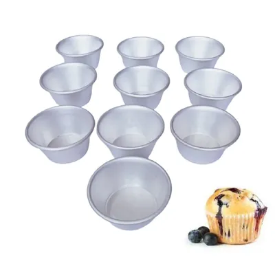 Aluminum (Pack of 10) Muffin Moulds Ideal for Cupcakes, Puddings, and Desserts