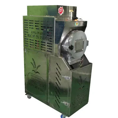 Annapurna 3 HP Stainless Steel 10 x 5 Inch Flour Mill/Atta Chakki Machine, 25 kg/hr