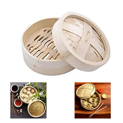 Round Shape Bamboo Wooden Base Dimsum Basket With Lid (Size-13 cm)