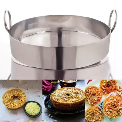Commercial Stainless Steel 16 Inch Flat Ghevar Kadai 3 mm Thick Kitchenware
