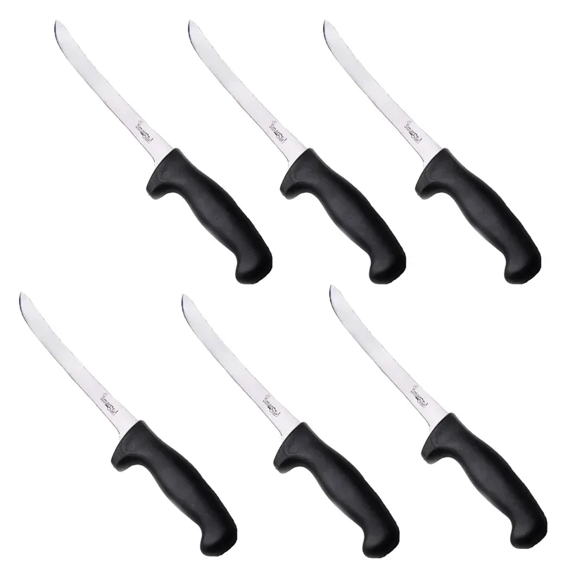 Smart Chef LAK015 Stainless Steel Filet Knives (6pcs), 8 Inch Razor Sharp Flat Blade for Cutting Seafood