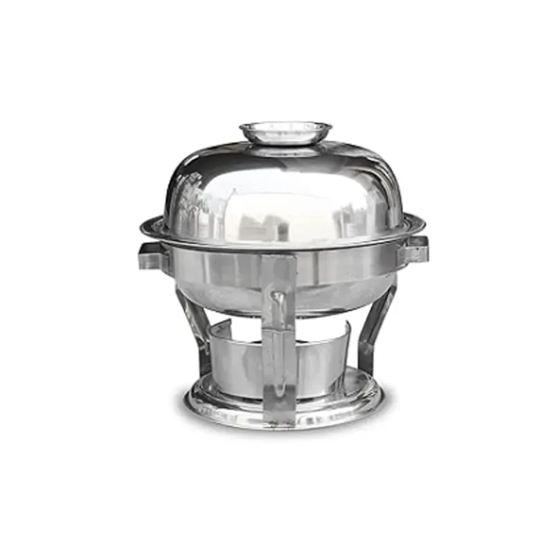 Malabar Stainless Steel (Silver) Round Buffet Chafing Dish with Lid, 5 Litre Capacity (Pack of 2)