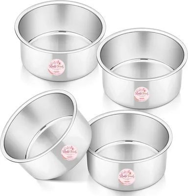 Rinkle Trendz 4pcs Aluminum Round Burger Bun Pan Mold 4 x 2 Inch for Baking Buns, Mini Cakes and for Storing