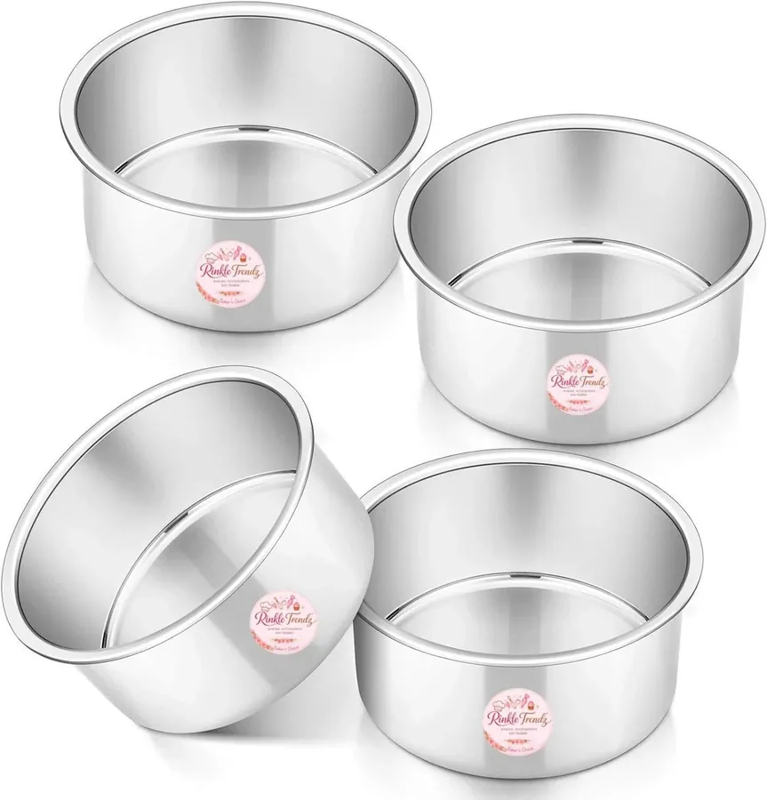 Rinkle Trendz 4pcs Aluminum Round Burger Bun Pan Mold 4 x 2 Inch for Baking Buns, Mini Cakes and for Storing