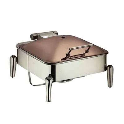 SS Rectangular Chafing Dish Cover Full Rose Gold With Bone Legs for Buffet Appliance, 10 Litre