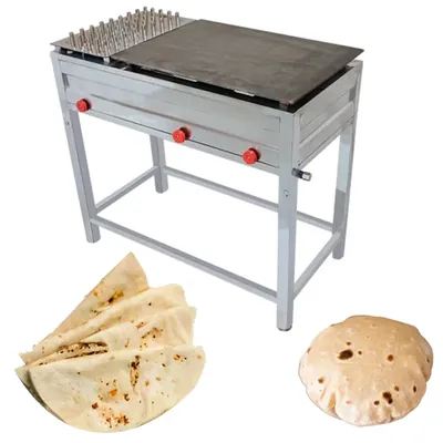 Stand Type 24 x 48 Inch Gas Operated Chapati Tawa Bhatti with Puffer Plate & 3 burner