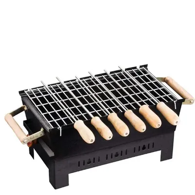 NE GRILLS 14 Inch Table Top Charcoal Barbeque Grill with 6 Skewers for Home and Picnic