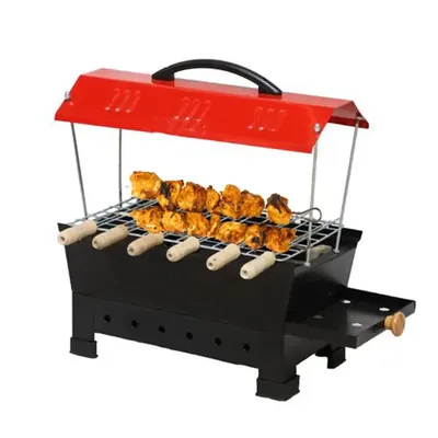 Portable 13 Inch Hut Shape Charcoal & Electric Operated Barbeque Grill with 6 Skewers
